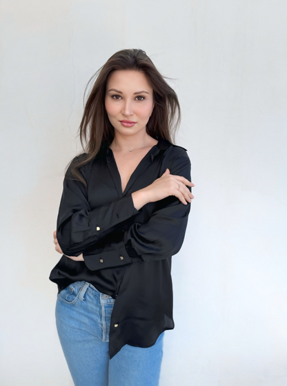 Basic satin shirt gold buttons