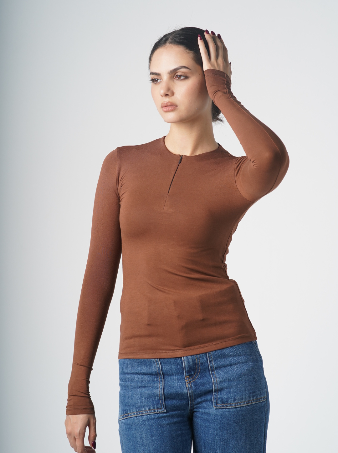 ZIP-UP LONG SLEEVE T-SHIRT