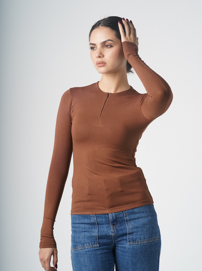 ZIP-UP LONG SLEEVE T-SHIRT