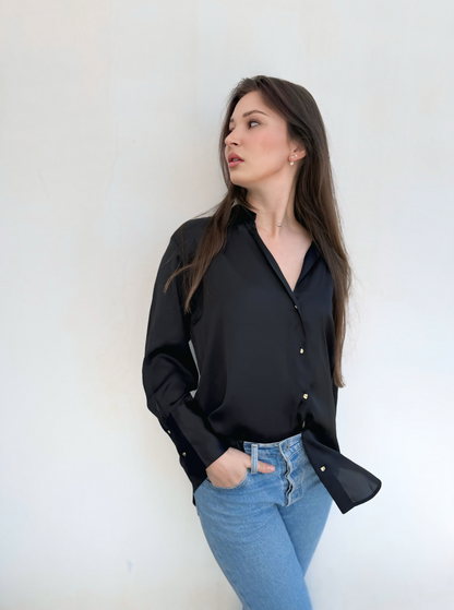 Basic satin shirt gold buttons