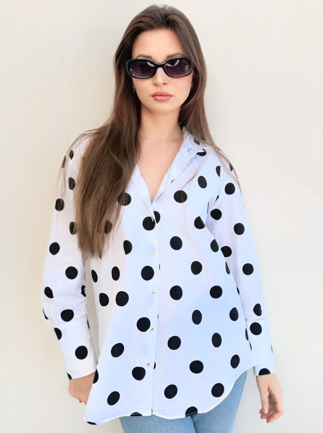 Basic satin shirt gold buttons