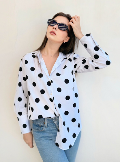 Basic satin shirt gold buttons