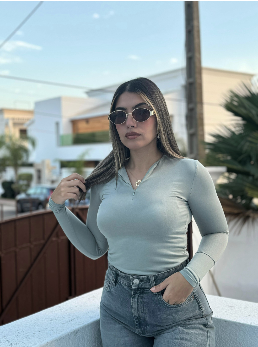 ZIP-UP LONG SLEEVE T-SHIRT
