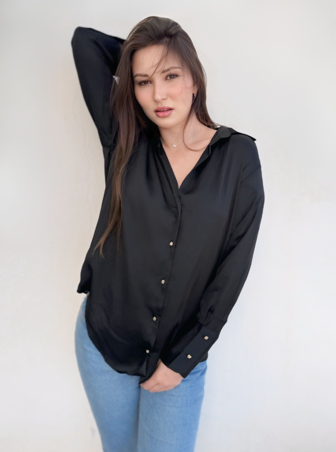 Basic satin shirt gold buttons