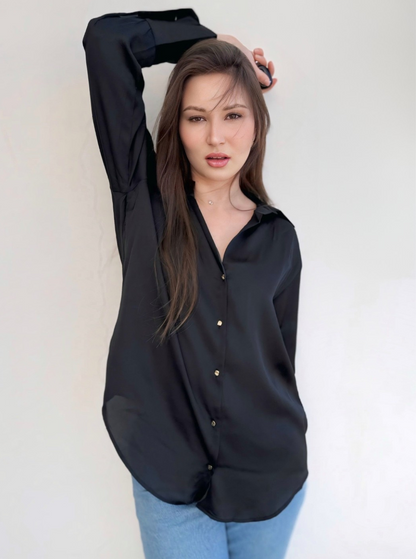 Basic satin shirt gold buttons